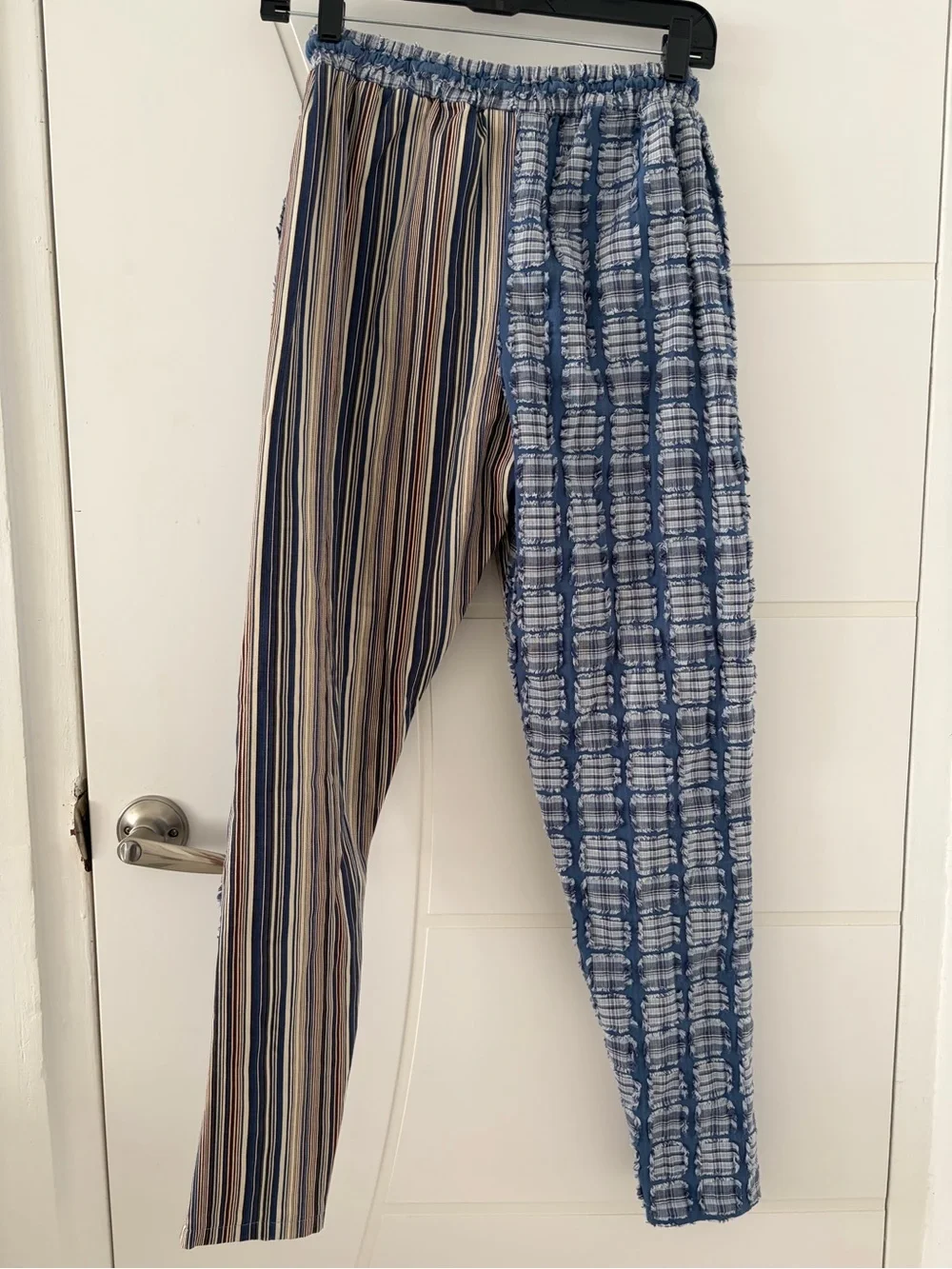 Striped Drawstring Pants in Blue and Tan